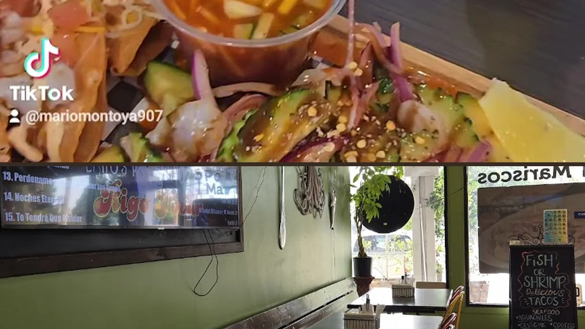 Casual dine-in tables with seafood meals.